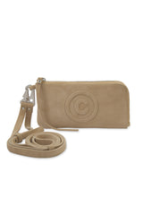 LOGO PHONE WALLET IN TAN SUEDE