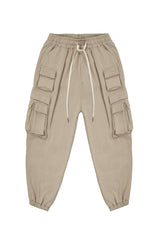 FLEECE CARGO PANTS IN TAN