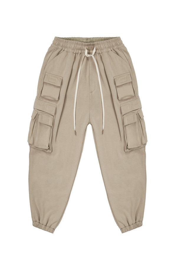 FLEECE CARGO PANTS IN TAN