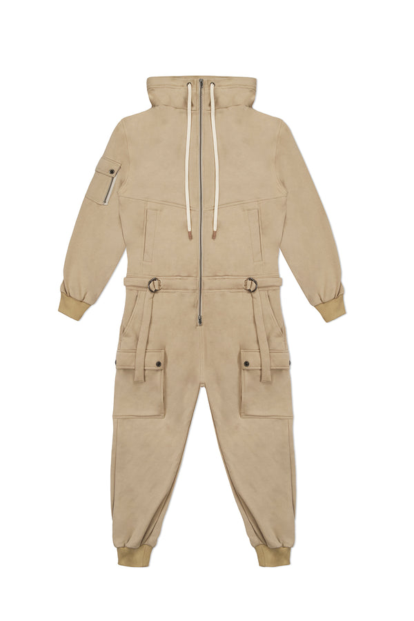 FLEECE JUMPSUIT IN TAN