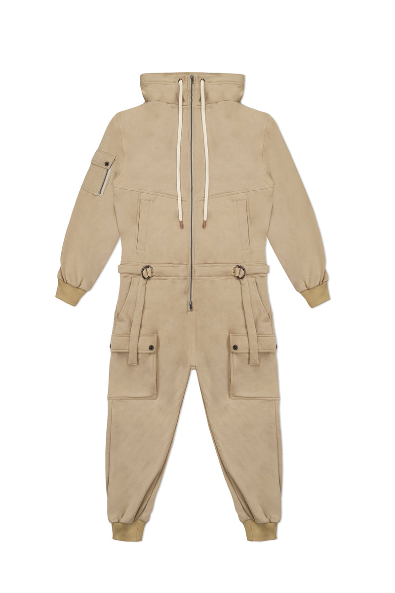 FLEECE JUMPSUIT IN TAN