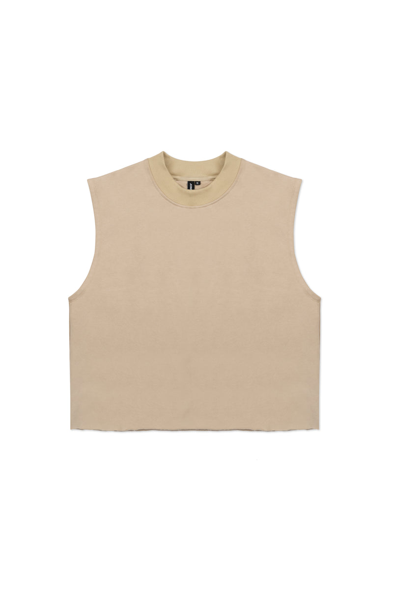 SLEEVELESS FLEECE SHIRT IN TAN