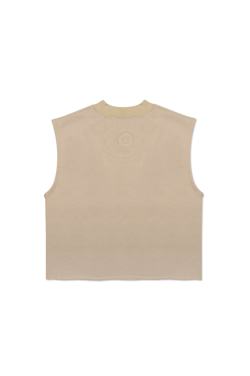 SLEEVELESS FLEECE SHIRT IN TAN