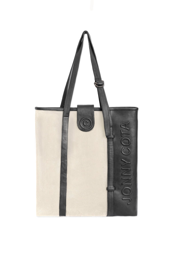 LEATHER LOGO TOTE BAG IN BONE