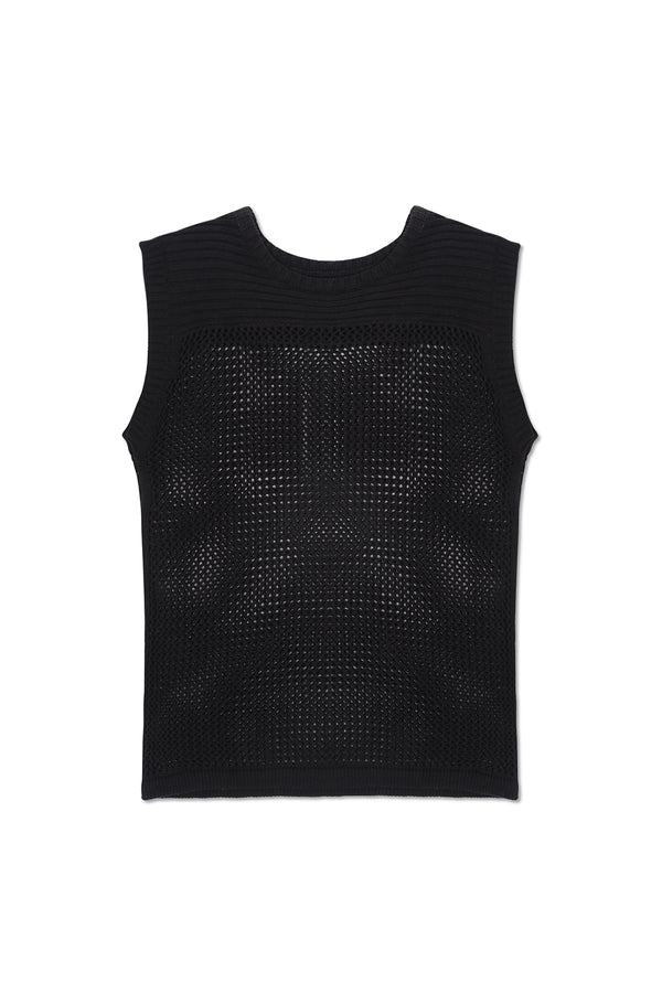 KNIT SLEEVELESS SHIRT IN BLACK