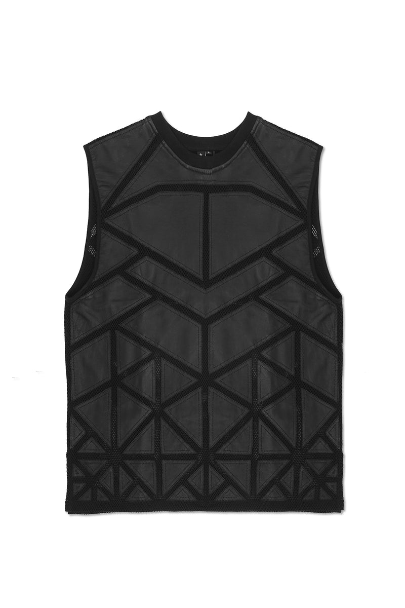 LEATHER MOSAIC TUNIC IN BLACK