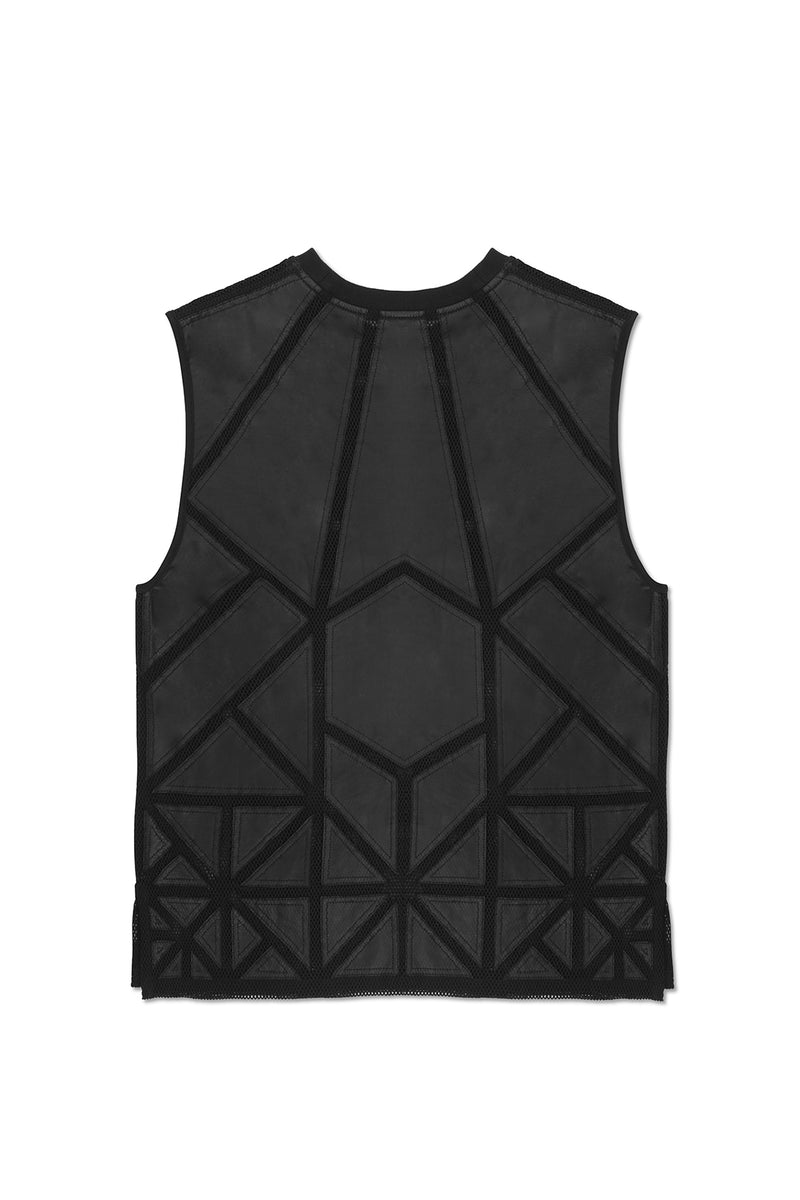 LEATHER MOSAIC TUNIC IN BLACK