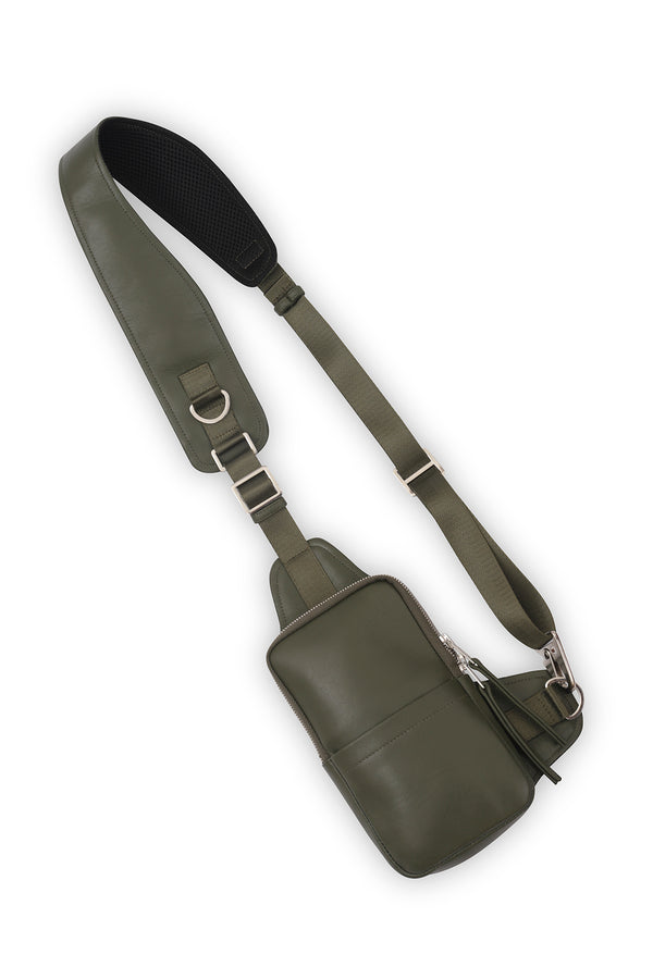 LEATHER RACER BAG IN ARMY GREEN