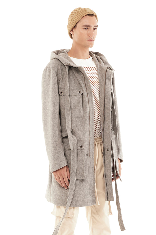 TRENCH COAT WITH HOOD IN GREY