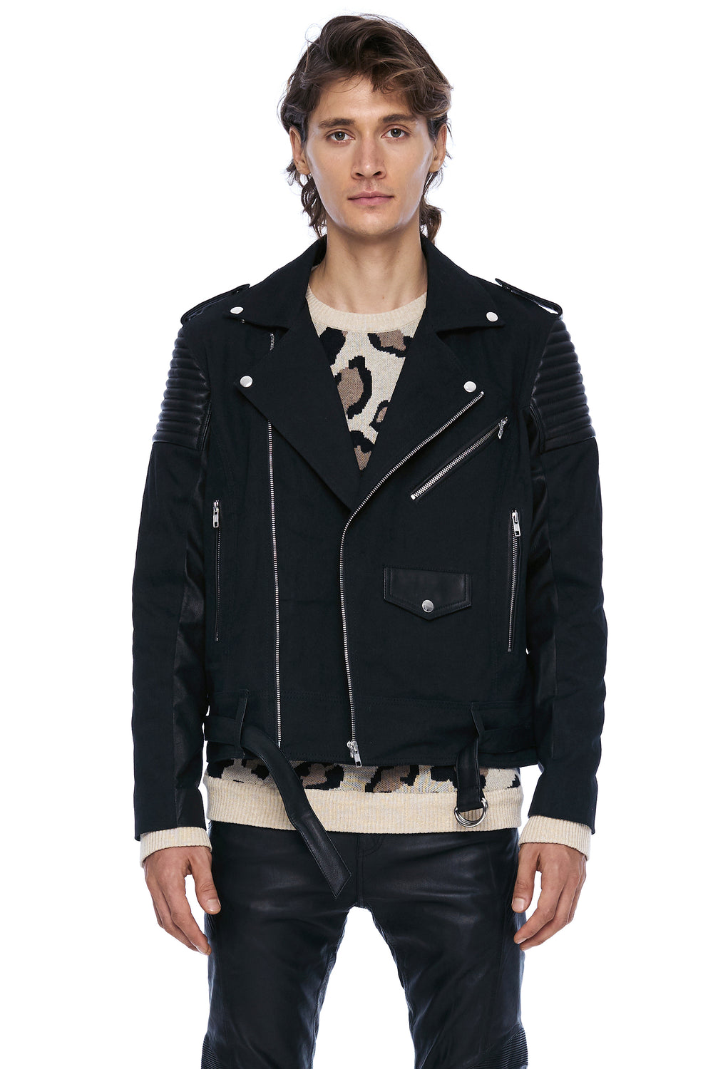 Jonny Cota Studio Denim hot and Leather Biker Jacket