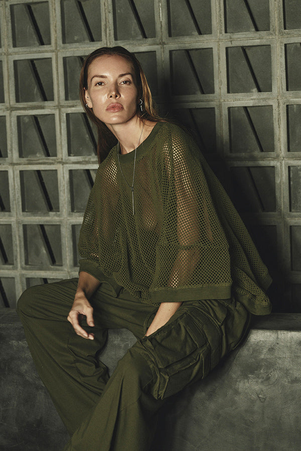 BOXER MESH SHIRT IN ARMY GREEN