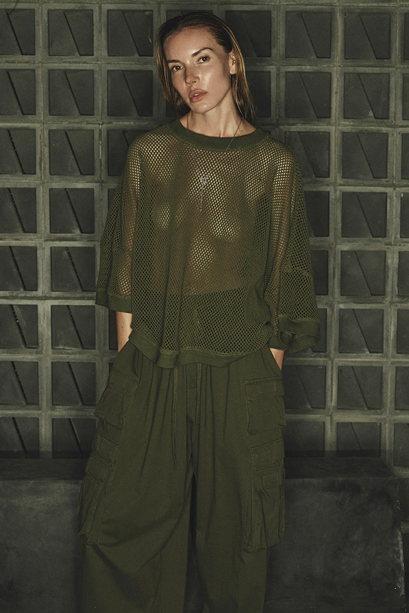 BOXER MESH SHIRT IN ARMY GREEN