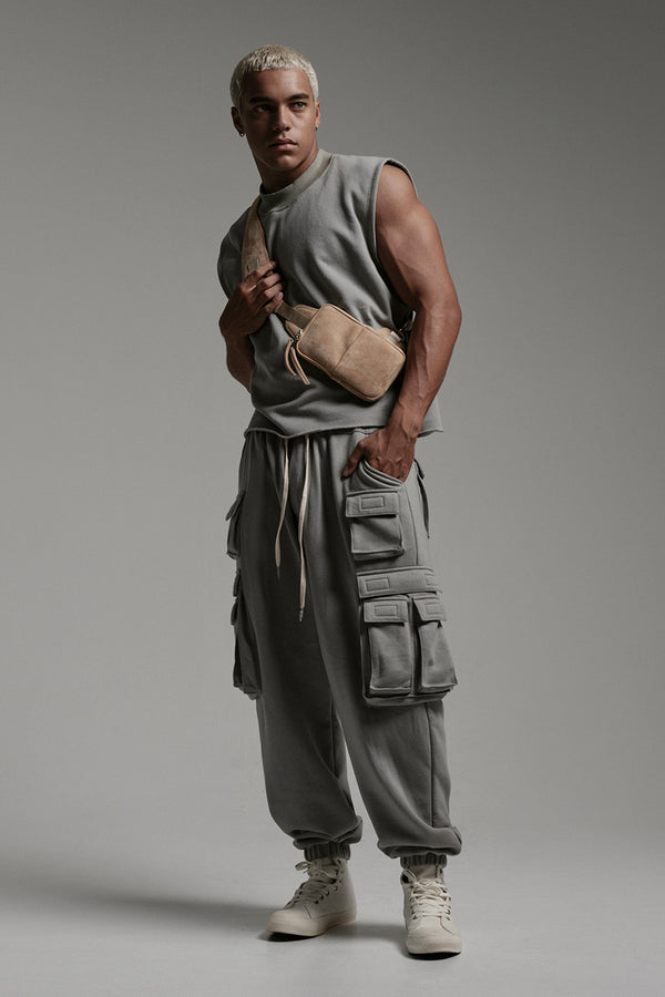 FLEECE CARGO PANTS IN ASH