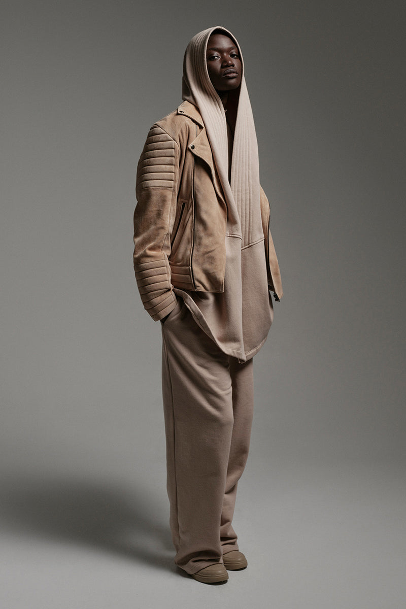 DRAPED HOODIE IN TAN