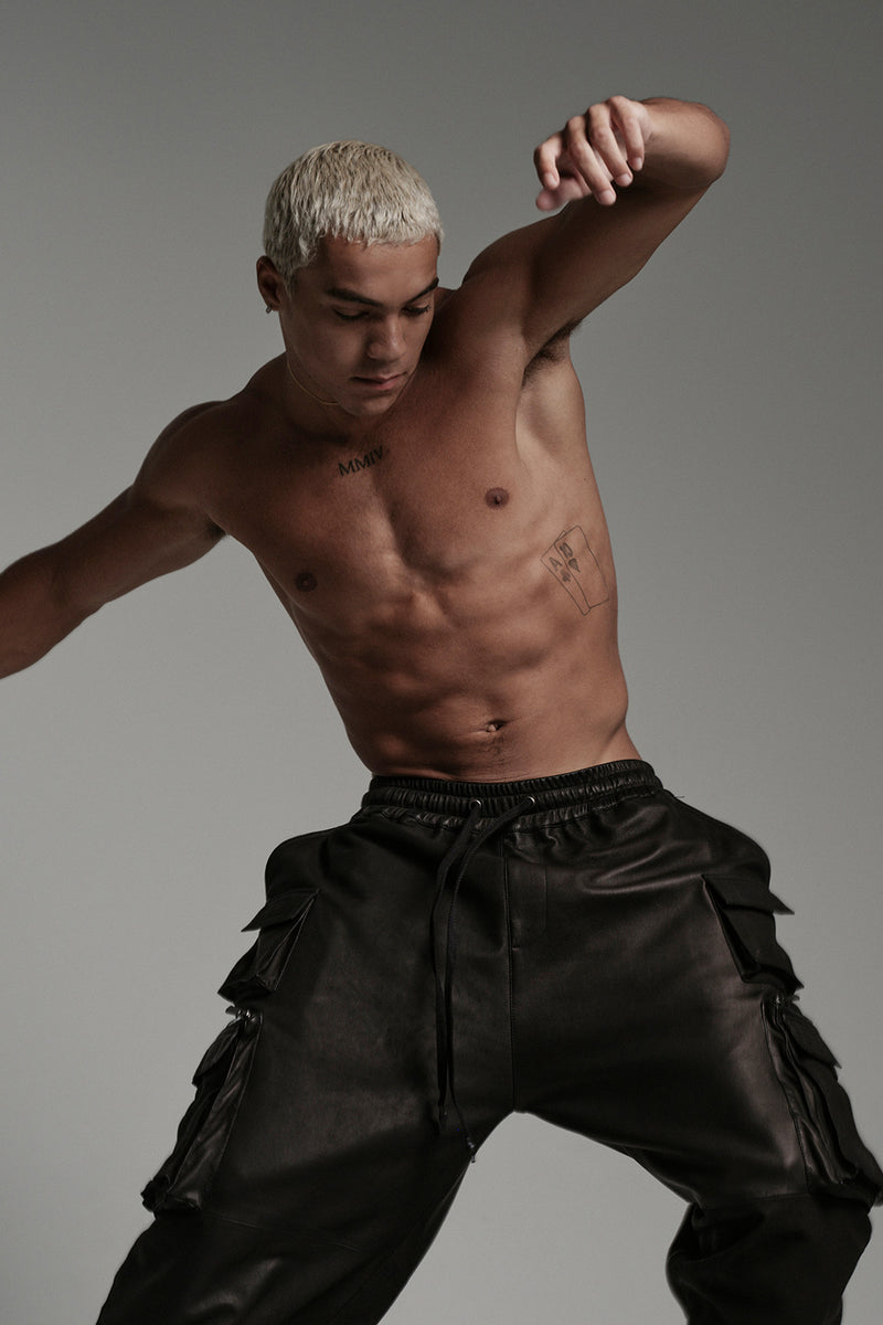 CARGO BOXER PANTS IN LEATHER