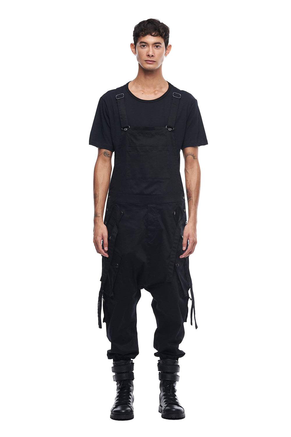 Black cargo fashion overalls