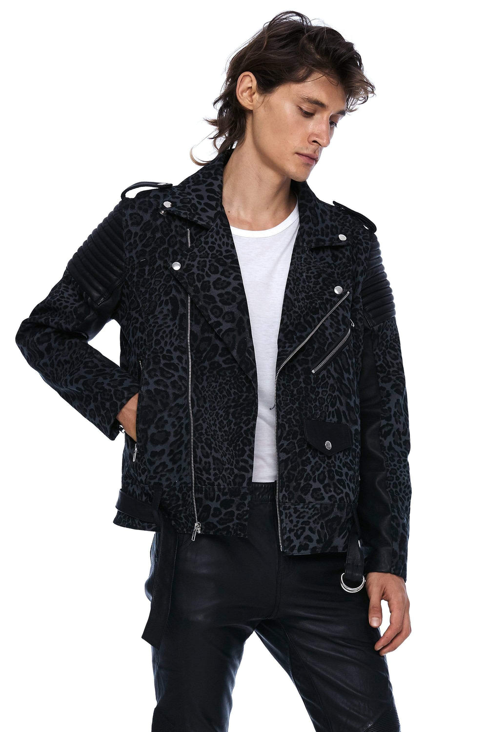 Mens denim moto jacket best sale