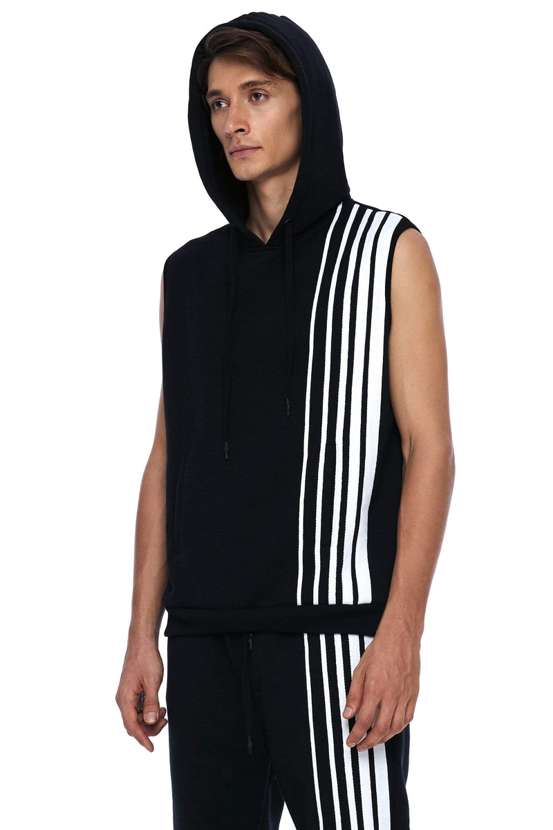 JONNY COTA tops GRADIENT STRIPE SLEEVELESS HOODIE IN BLACK