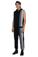 JONNY COTA tops GRADIENT STRIPE SLEEVELESS HOODIE IN BLACK